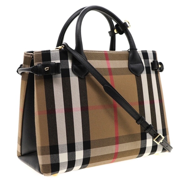 Burberry Banner Medium Tote Shoulder Bag Check Canvas New - Picture 1 of 9